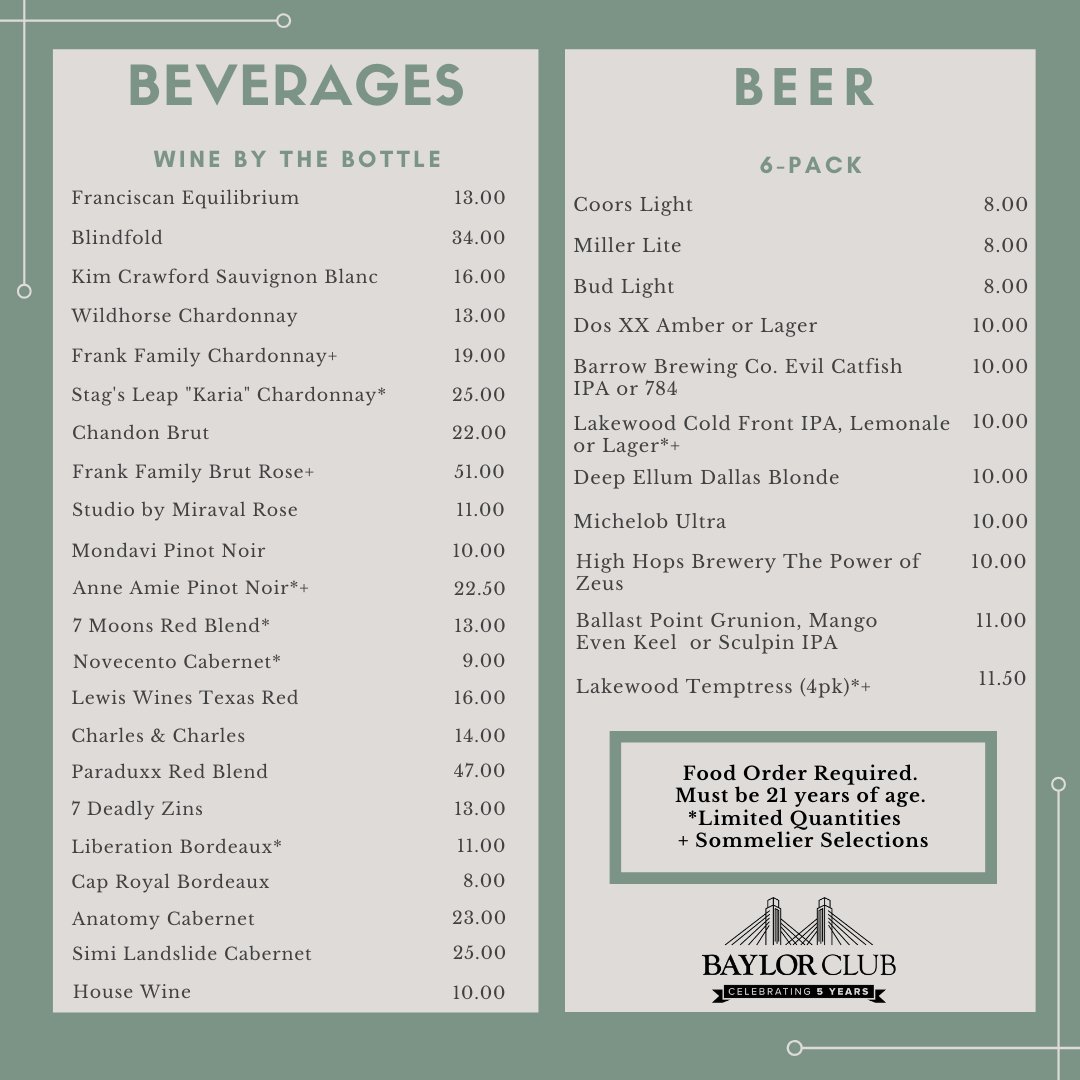 Baylor Club On Twitter Curbside Menu Is Here You Know The Routine Place Your Order With At Least One Day Advance Notice Before 2pm For Pick Up Between 2 4pm Tues Fri Italian