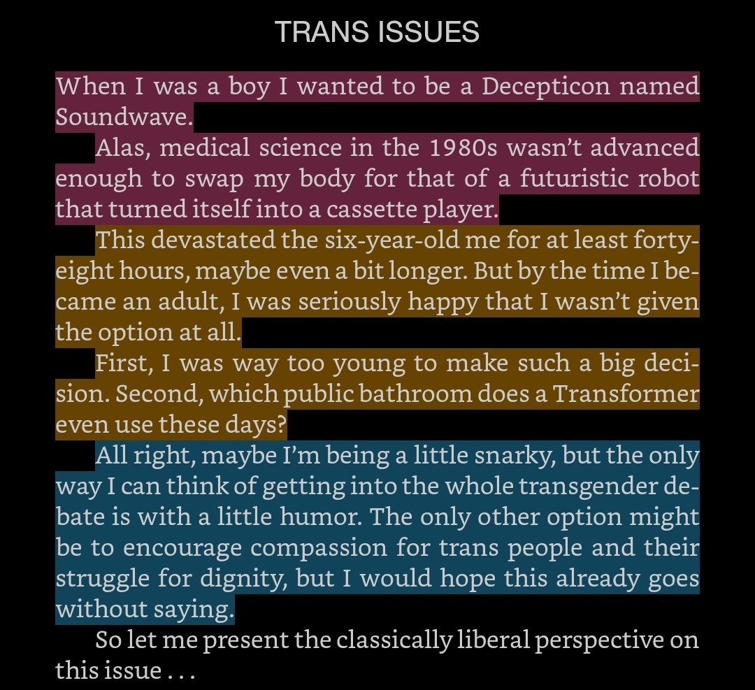 Next up is Trans Issues and that opening says it all. Dave is just a step or two away from an attack helicopter joke.  #DontBurnThisBook