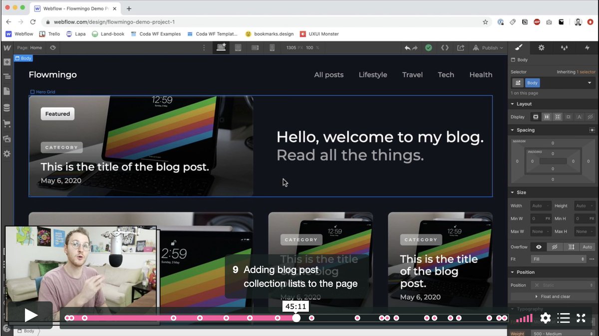 mackenziechild's tweet photo. The first Flowmingo 🦩 practice project has been built, recorded &amp; edited 👏

Over ~1.5hrs I'll walk you through step by step how to go from the Figma design to final product in @webflow. With chapter markers so you can jump around :)

Launching soon on https://t.co/LNMkKU7okL https://t.co/NuQLhJhsln