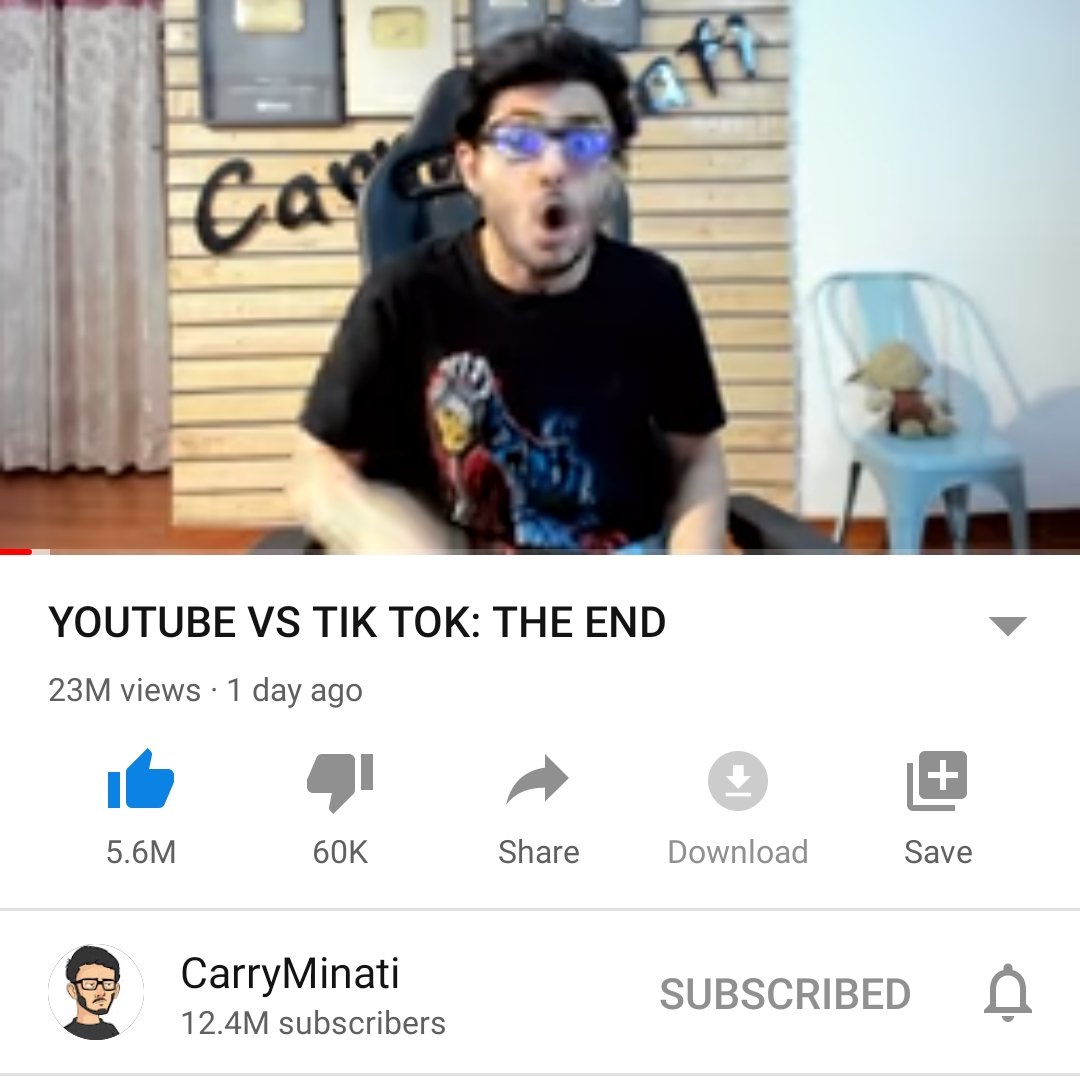RWashiq's tweet photo. It took almost 5 months to give the first good news of the year 😅
TikTokers were Roasted to the peak 😂
Muh dikhaneke laayak nahi rehe yeh log ab 😂😂
#YoutubevsTiktok  #CarryMinati https://t.co/pDHkekyE1b