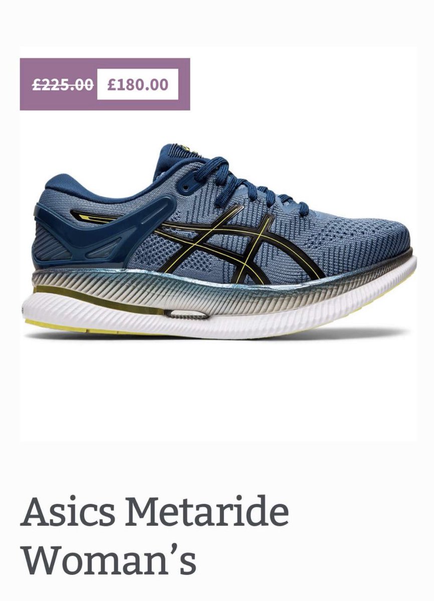 Fit2RunUK's tweet photo. This months offer: ASICS Metaride now 20% off on our online store. A shoe designed to enable you to run for longer with less effort. 👟 https://t.co/G3oxJiiXW5