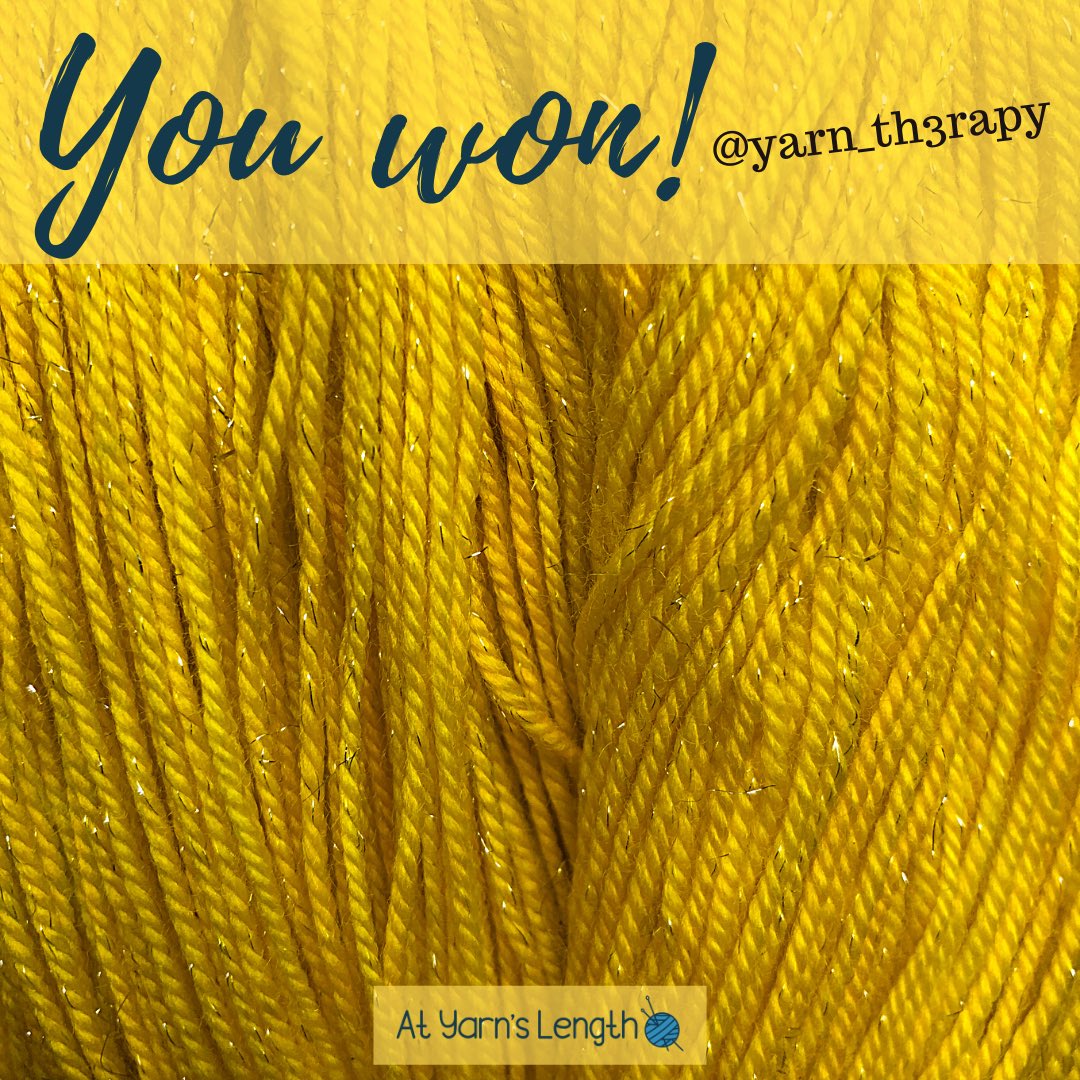 atyarnslength's tweet image. Today’s winner is yarn_th3rapy!
 
FOUR skeins, 400yd/100g each
70% merino wool, 20% nylon, 10% stellina ✨ 
fingering weight
colorway “Yellow Brick Road”

atyarnslength.com/yarn-a-day-may… 🧶 
 
#giveaway #contest #freeyarn #yarnlovers #yellowbrickroad #yellowyarn #sparkleyarn #knitting