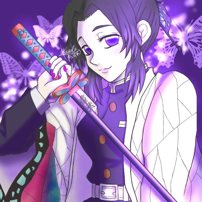 💜かえっちゃんさんがTwitterに投稿した胡蝶しのぶ(鬼滅の刃)のイラスト。