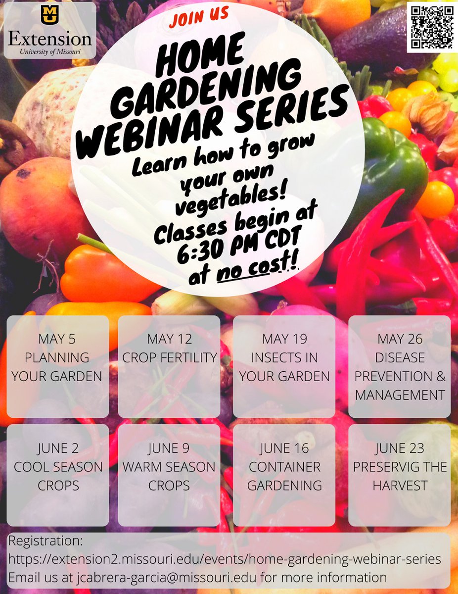 Home Gardening Webinar Series - This FREE webinar series provides research based horticulture information for gardeners and homeowners. Participants will learn techniques through online one hour classes followed by 30 minutes of Q&amp;A for maintaining healthy vegetable plantings.