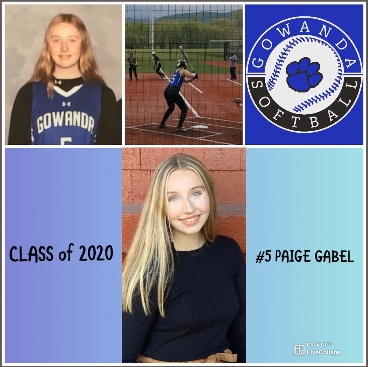 gtownvsoftball's tweet photo. Today’s Gowanda Softball Senior Spotlight is on #5 First Baseman Paige Gabel. Paige will continue her softball journey at JCC in the fall. CONGRATULATIONS AND THANK YOU PAIGE!! 🐾🥎 #gtownvsoftball #outworktheball #Classof2020 https://t.co/w9tGrALyQm