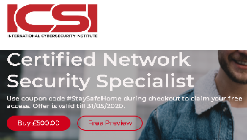 terabilisim's tweet photo. #Covid19 kapsamıda, International CyberSecurity Instutite tarafından ücretsiz, sertifikalı, online "Certified Network Security Specialist" programı başlamıştır. https://t.co/nLU1y8DJqM  #cumartesi #EvdenDestekOl https://t.co/cNKfpZ974C