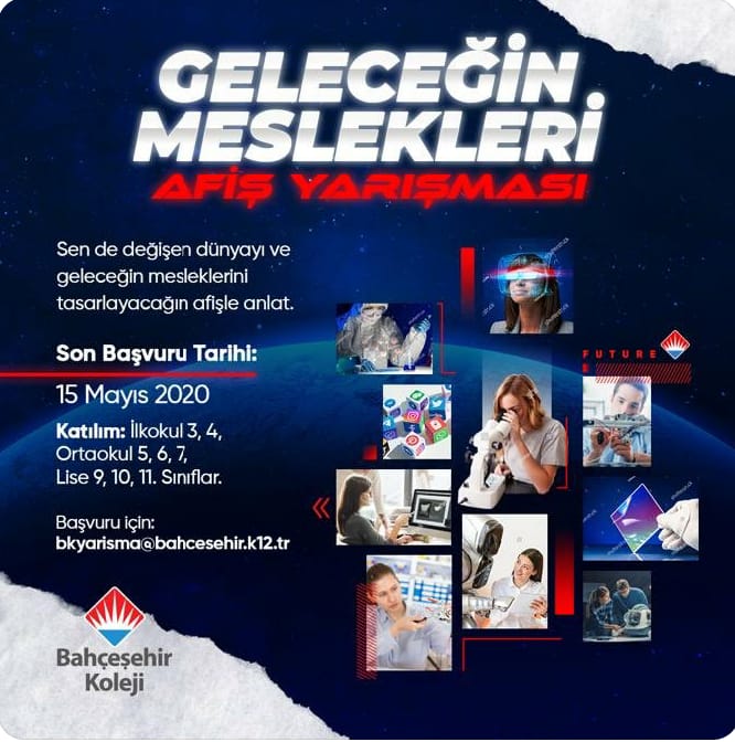 Geleceğin Meslekleri Afiş Yarışması Başlıyor!💫

Sen de değişen dünyayı ve geleceğin mesleklerini tasarlayacağın afişle anlat, bkyarisma@bahcesehir.k12.tr ‘ye gönder!  

🔔 Son başvuru: 15 Mayıs 2020 
#bahçeşehirkoleji