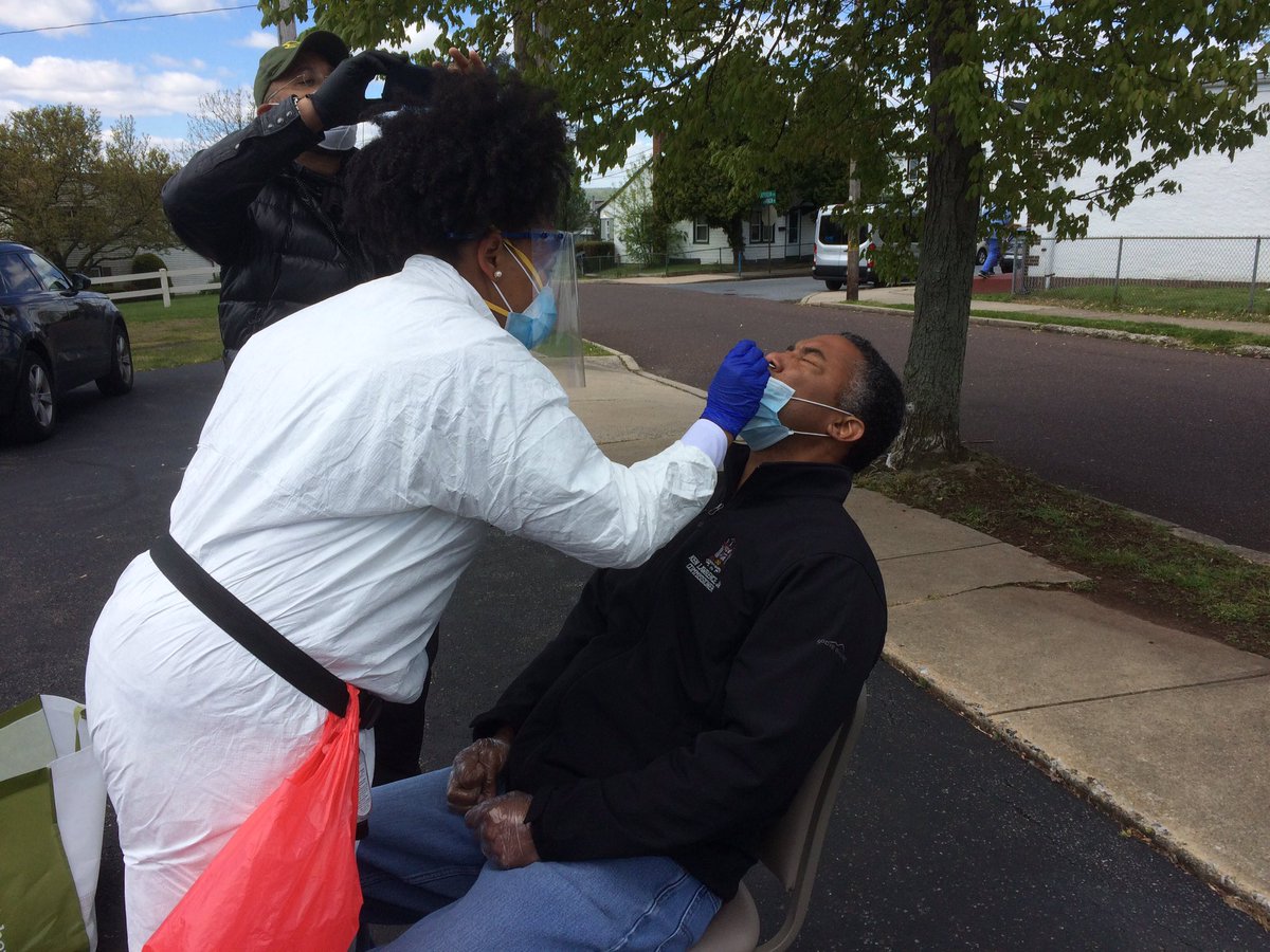 PottstownNews's tweet photo. @MontcoPA Commissioners Vice Chairman Ken Lawrence gets a #coronavirus test at the site in Pottstown. And he’s happy about it! https://t.co/bv8vGVjDCe
