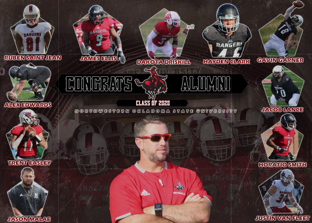 mattdwalter's tweet photo. Today, these 11 young men were supposed to walk across the stage at Ranger Field and become proud Alumni of Northwestern Oklahoma State University! So very proud to have them join our fraternity of Alumni! They truly are special young men! Go out and chase your dreams! #RRR4life https://t.co/sCAcZ7hz8M