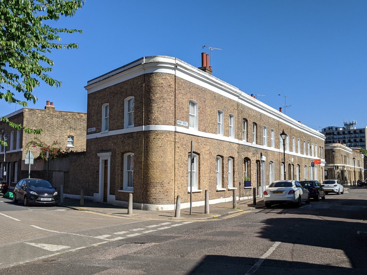 15/ To the south lies Baxendale Street in the Jesus Hospital Estate, developed by the charity after 1862. Purchased by the Greater London Council in 1979. Declared a General Improvement Area in 1986; now a Conservation Area. Its terraced, two-bed homes sell for about £1m.