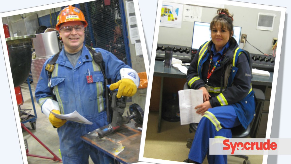SyncrudeCanada's tweet photo. It takes a relentless effort to #HelpPreventTheSpread of #COVID19AB. Thanks to employees such as Jeffery Young and Trudy Warren who are doing their part following @AHS_media health recommendations to keep our workforce and families at home safe. 
 
#SyncrudeProud #oilsands #ymm https://t.co/27ueAsL2Zn