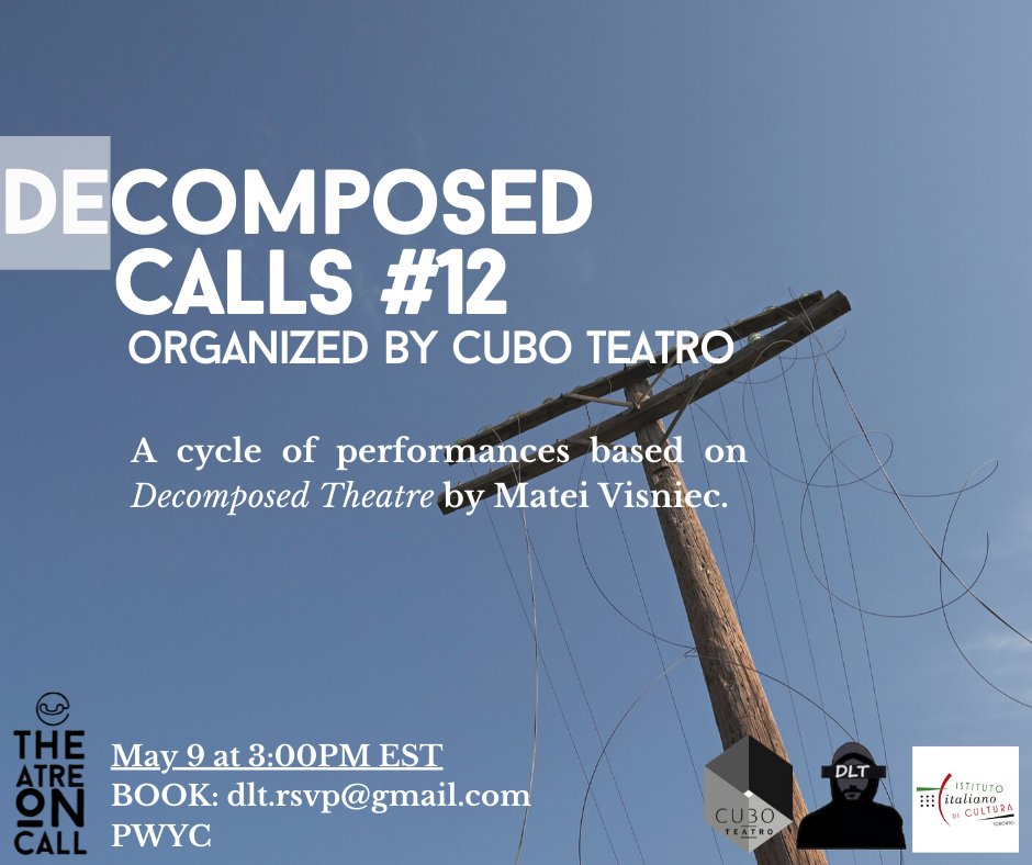 ICYMI: .<a href="/dltexperience/">DopoLavoro Teatrale</a>  is running "Theatre On-Call",  a festival of contemporary, interactive performances occurring over the phone and other digital platforms. Join TODAY &amp; TOMORROW, May 9-10 for various interactive experiences. PWYC reserve here dltexperience.com/theatre-on-call