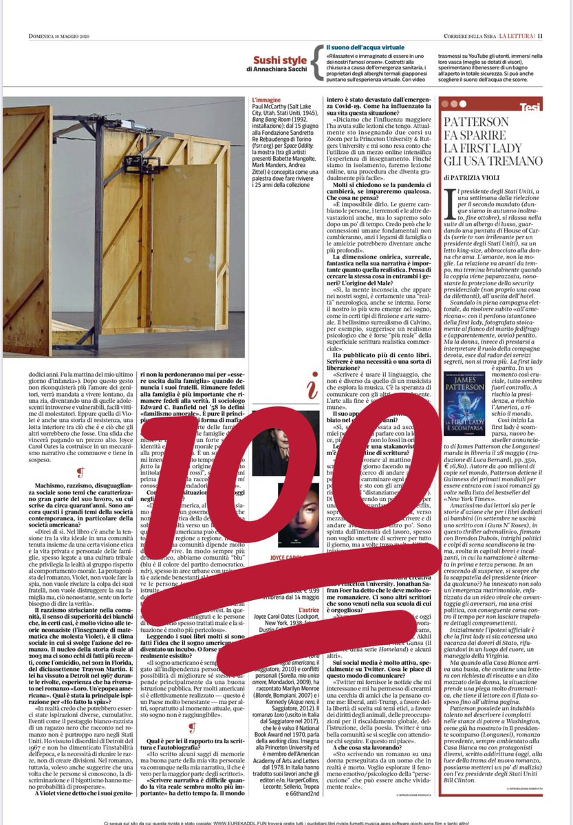 VentagliP's tweet photo. Su @La_Lettura #n441 @critaglietti recensisce lβultimo romanzo di @JoyceCarolOates, #HoFattoLaSpia, esce il 18/5 per @lanavediteseoed e intervista la scrittrice
Su Telegram
π²https://t.co/mbw4PTQEx6
#DiVisteERiviste su #VentagliDiParole per #VivaLaLettura
#SabatoDiPrimavera https://t.co/TplIT0GoFa