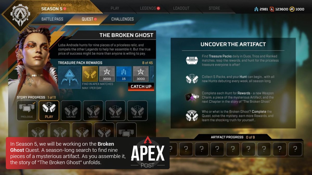 theapexpost's tweet photo. This quest will start with a Prologue on May 12 and a new chapter will unlock every week.
#apexlegends #ea #games #videogames #atomiix #theApexPost #Respawn #RespawnEntertainment #apex #eagames #Season5 #FortunesFavor #Revenant #Loba #Revenant #TheBrokenGhost https://t.co/9PlMId7lBF