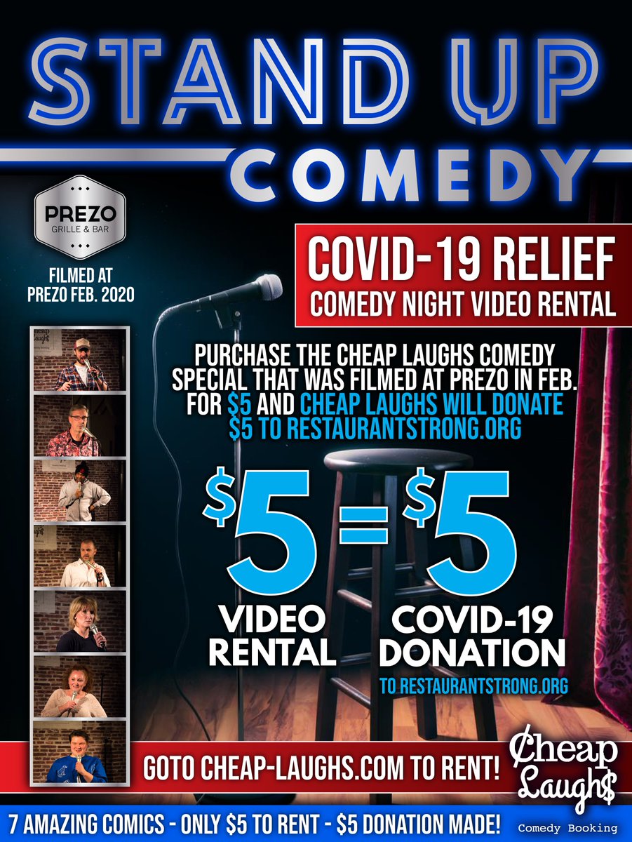 cheaplaughs2020's tweet photo. This one's easy.  Rent some https://t.co/A5ag857rsU for $5, and we give $5 to COVID19 relief.  @thistallawkgirl knows there are actually a few hilarious comics in this lineup!  @SamuelAdamsBeer @GregHillWEEI @KatheFarris https://t.co/N6WLWc6gWZ https://t.co/lO5XL8BwOD