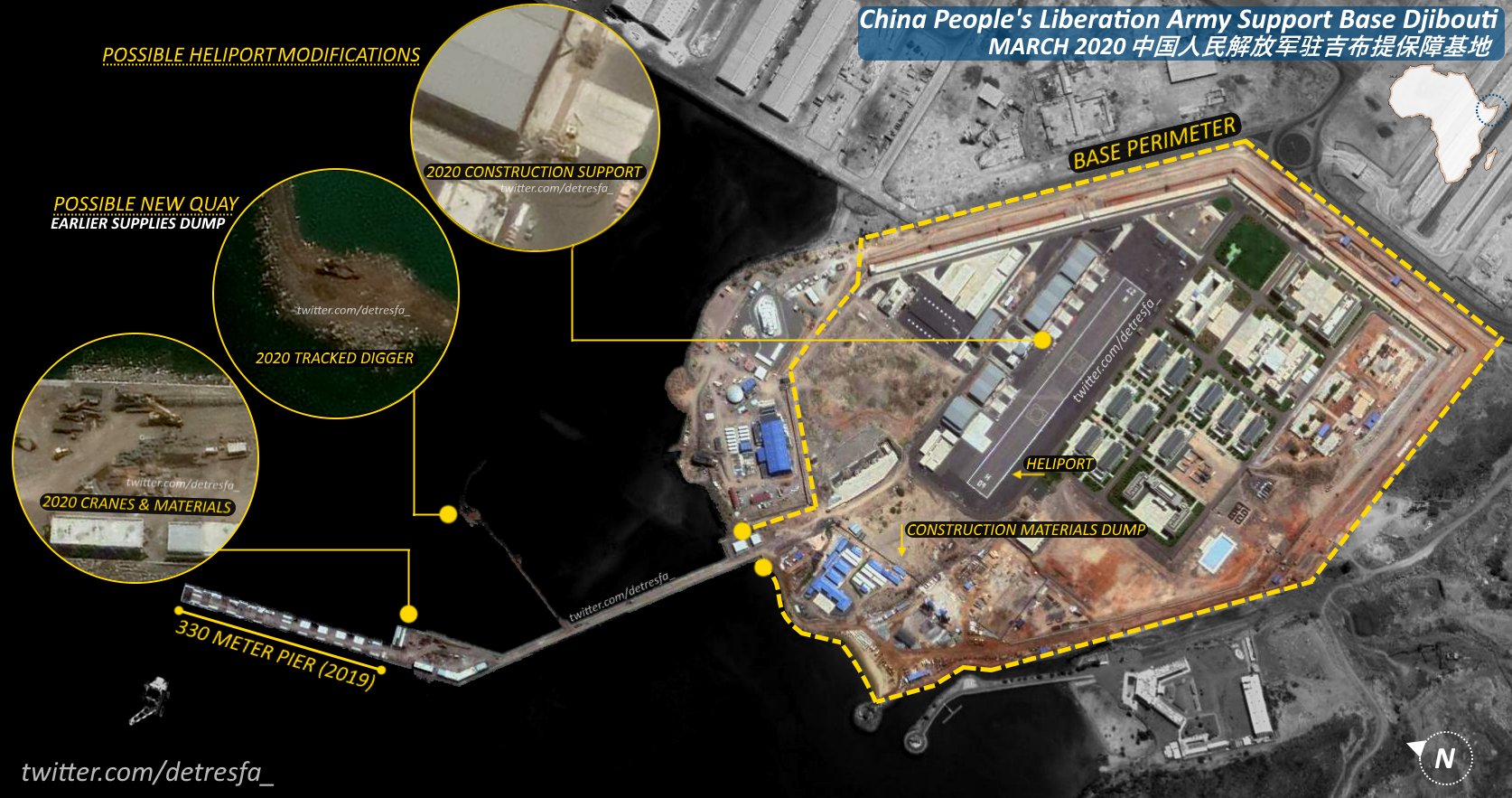 Damien Symon on Twitter: "Recent satellite images of #China's support &amp; logistics base in #Djibouti show how development work has carried on at the site through #Covid19 with new #PLAN modifications taking