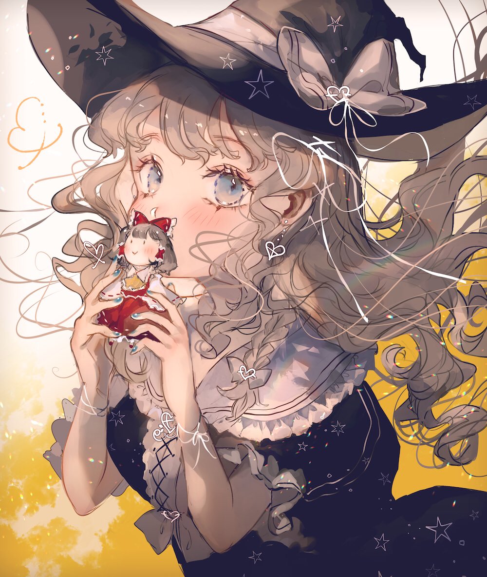 博麗霊夢 ,霧雨魔理沙 「霊夢人形にチュー?? 」|majamari🦋例大祭 え-29aのイラスト