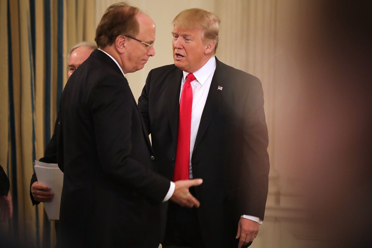 RudyHavenstein's tweet image. BREAKING: Acting Fed Chair and Blackrock CEO Larry Fink strokes President Trump as Blackstone's Stephen Schwarzman awaits his turn - AP