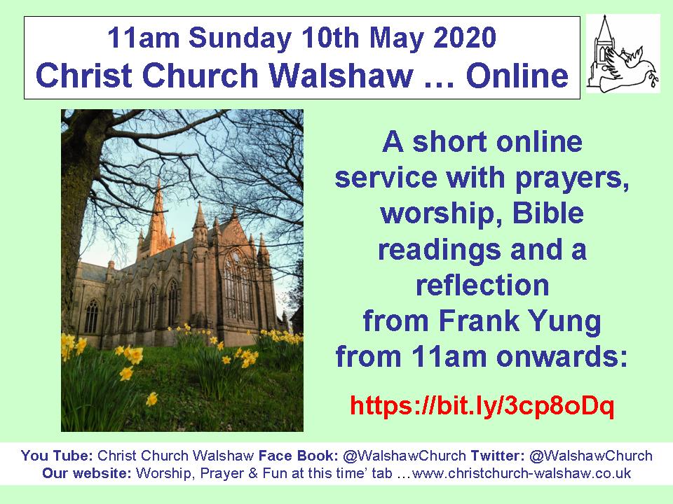 WalshawChurch's tweet photo. Its going to be a bit cooler in the morning 😲 so why not join Christ Church #Walshaw for #MorningWorshipOnline Sunday from 11am onwards here: https://t.co/GAC7plSrvX
25 mins of worship, prayers, Bible readings &amp; reflection. All welcome as usual ... #Lowercroft #Tottington #Bury https://t.co/dlmmsCTGqo