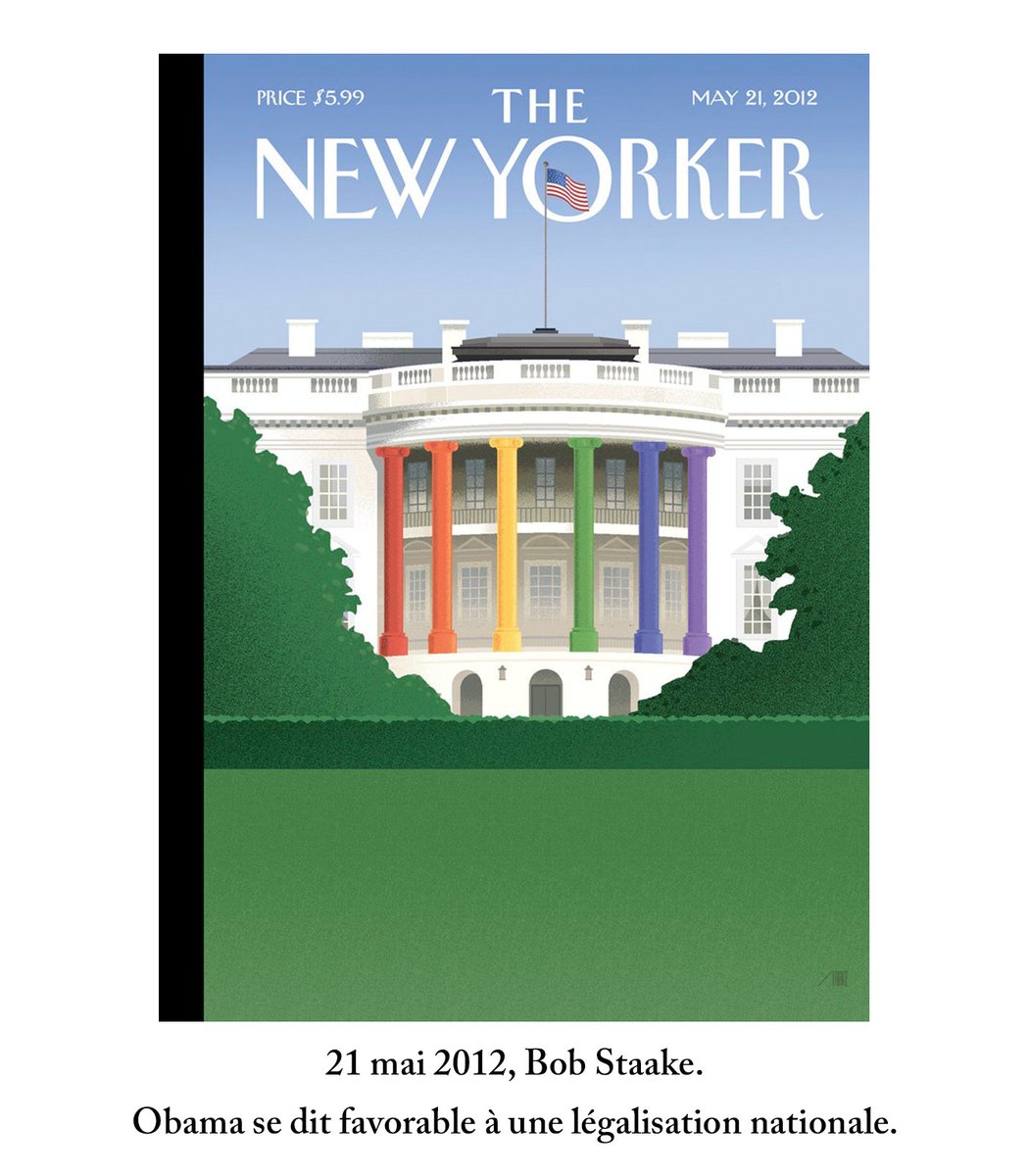 15 ans après, la situation a bien évolué.2011: le mariage gay légalisé à New York.2012: le président Obama se prononce en faveur d’une légalisation nationale.Les couvertures du New Yorker témoignent de ces avancées historiques.