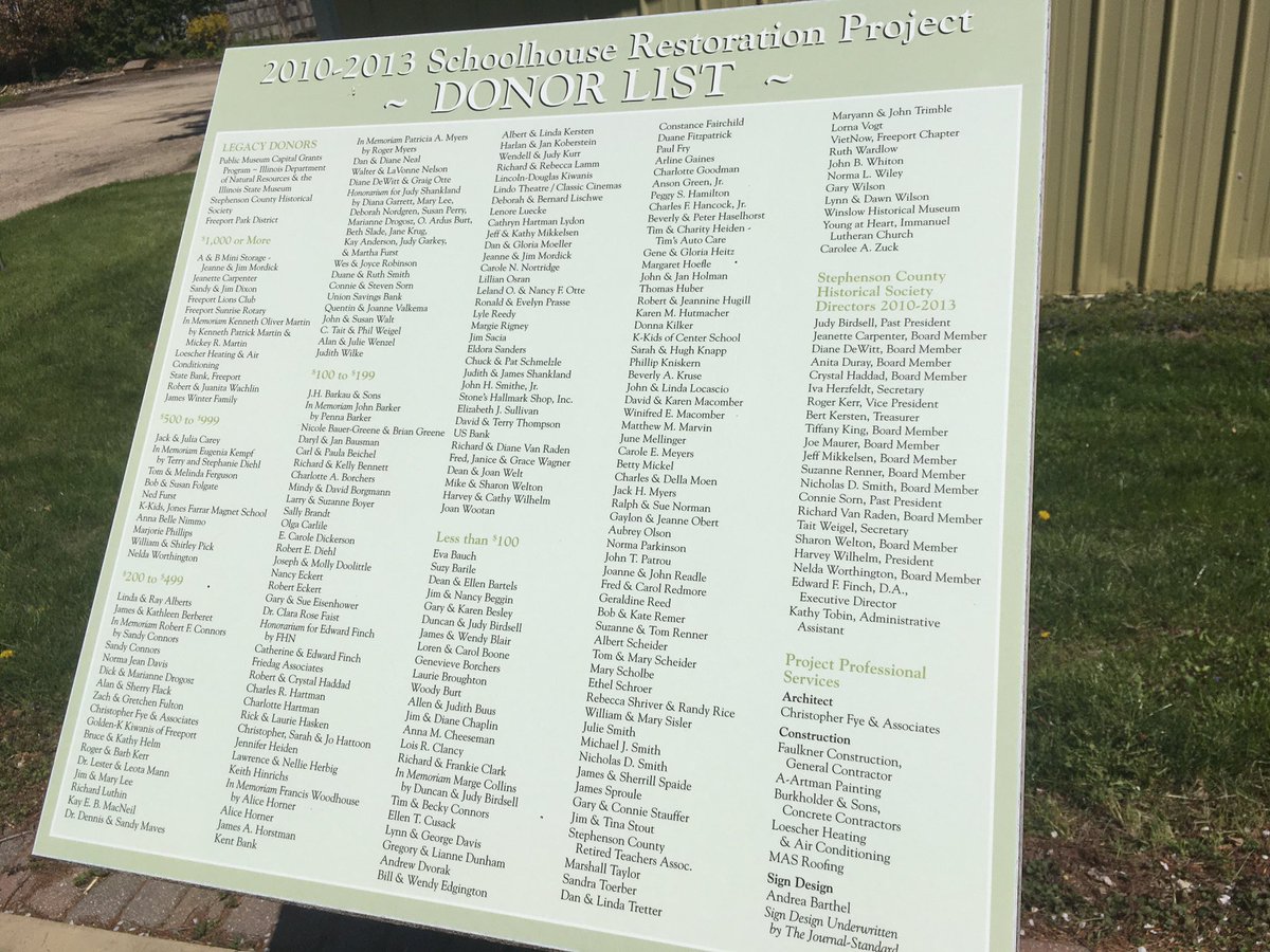 LyonGabrielle's tweet photo. Car-expedition #COVID19 style. First site: @StephensonCoHS. look how many people donated to restoring the historic schoolhouse! #AllInIllinois #ILHumanitiesAtHome @ILhumanities https://t.co/TUgthu06TK