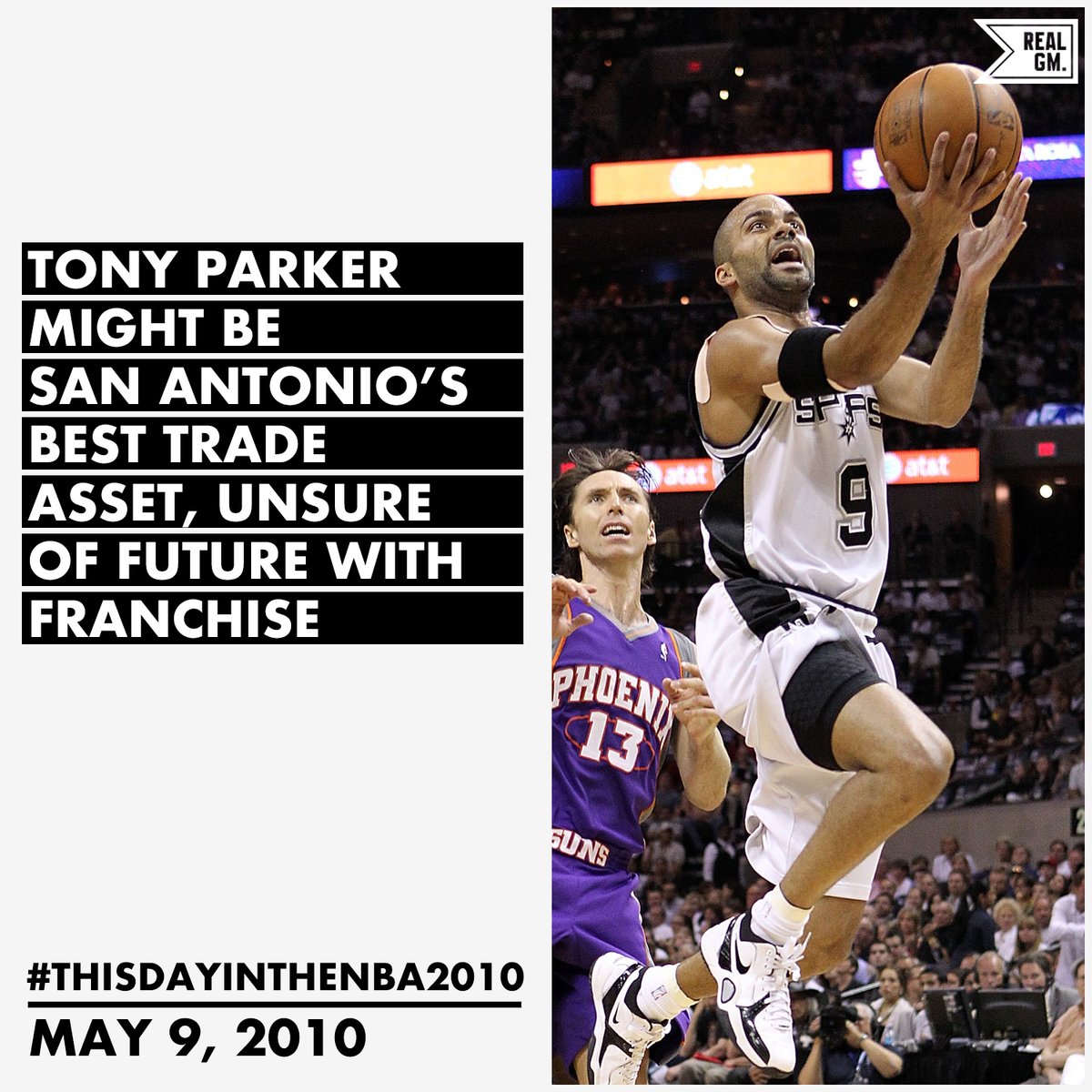  #ThisDayInTheNBA2010May 9, 2010Tony Parker Might Be San Antonio's Best Trade Asset, Unsure Of Future With Franchise https://basketball.realgm.com/wiretap/203789/Tony-Parker-Might-Be-San-Antonios-Best-Trade-Asset-Unsure-Of-Future-With-Franchise