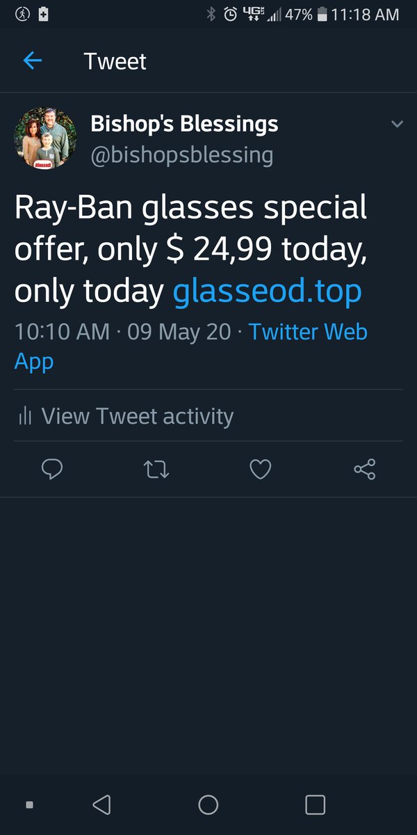 bishopsblessing's tweet photo. Anyone who received a DM about #raybanscam. Please disregard. @Twitter is being hacked. Any suggestions to prevent this scam. This is the second time this has happened to my account. https://t.co/fhYEIMd72p