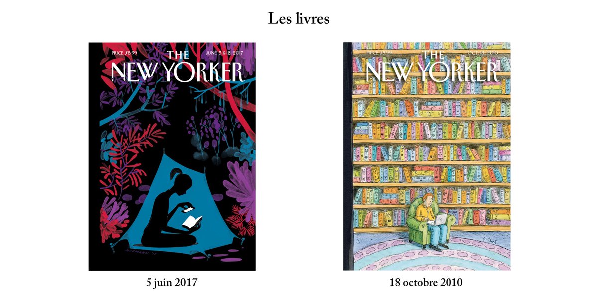 En temps normal, le New Yorker a ses thèmes fétiches:- Changements de saisons- Fêtes des mères, de Noël, d’Halloween- Mariages, couples, baisers- Animaux de compagnie- Livres, musées, cinémaEn somme, les scènes de vie et les mœurs de New York.