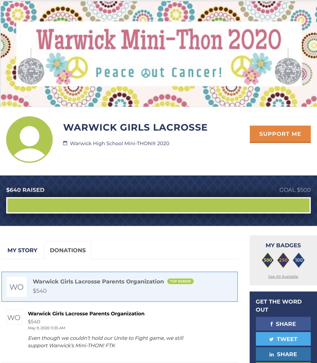 We couldn’t play our annual Unite and Fight Game this season, but thanks to the Warwick Girls Lax Parent Organization and all those who purchased t-shirts, a donation was still made to the Warwick MiniThon.  #FTK Go to <a href="/WarwickMiniTHON/">Warwick MiniTHON</a> for the events of today’s Virtual MiniThon