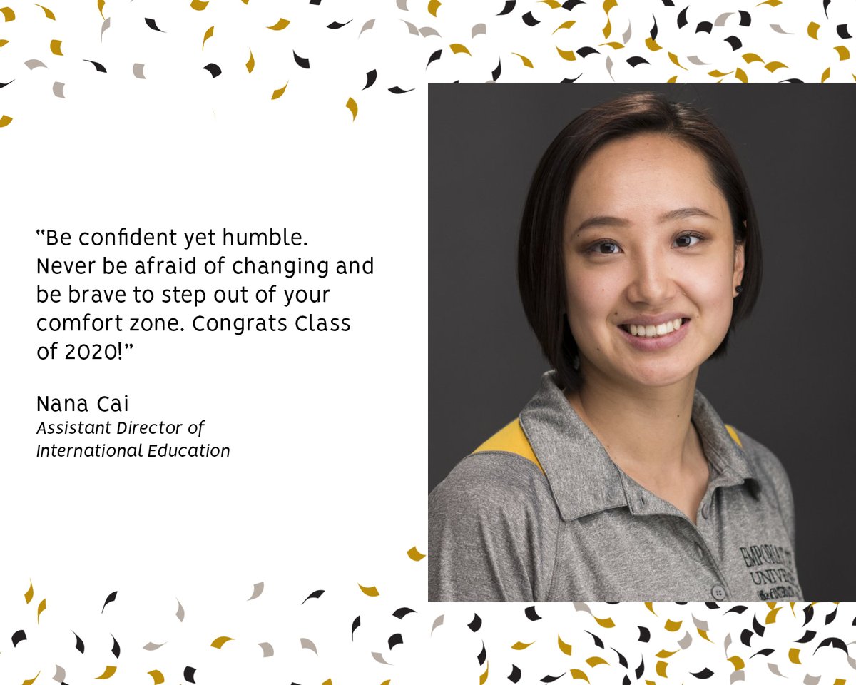 emporiastate's tweet photo. Congratulations, #ESUClassof2020, from Assistant Director of International Education, Nana Cai! See what she has to say to graduates to stay #ESUStrong.  #StingersUp #ESUProud https://t.co/t8H2NvLntF