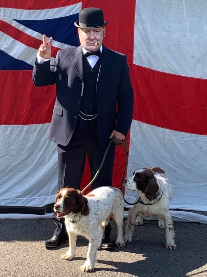 Steve on his VE Day dog walk  and in party mood today 