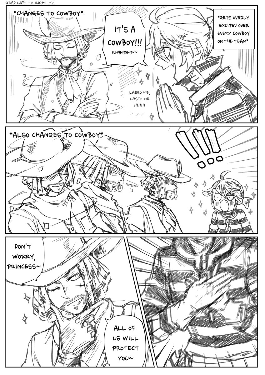[Read left to right! ->]
Last night I played a quick match as Luca (Prisoner) and was protected by three brave Cowboys??? It made my night and it was so wholesome that I had to draw it out?? #IdentityV 