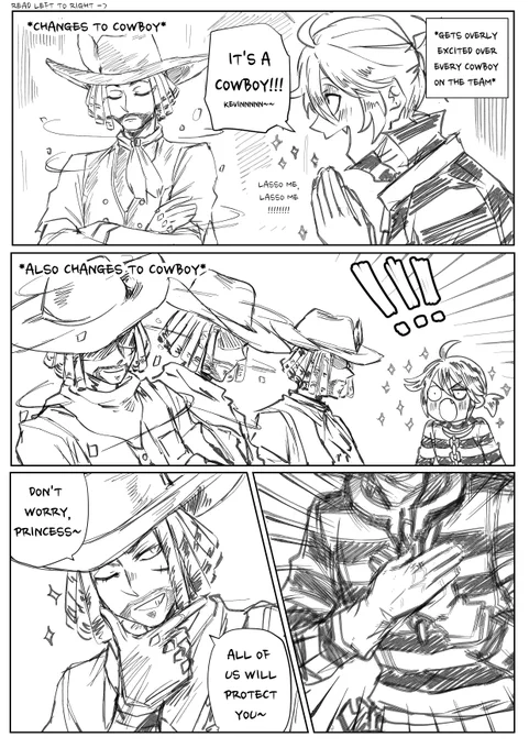 [Read left to right! -&gt;]
Last night I played a quick match as Luca (Prisoner) and was protected by three brave Cowboys??? It made my night and it was so wholesome that I had to draw it out?? #IdentityV 