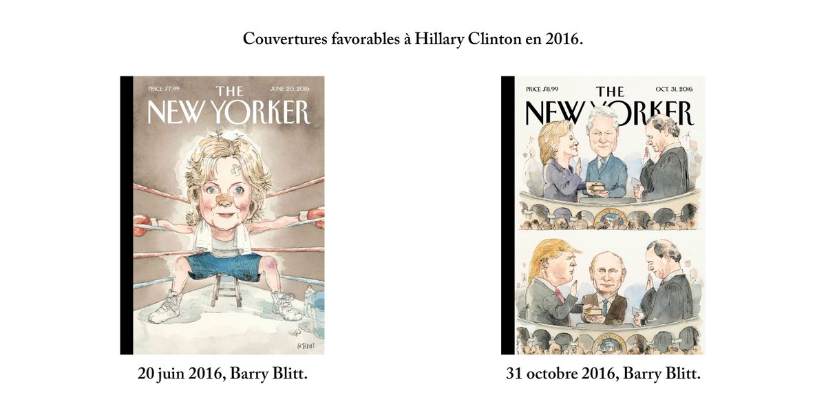 Avec Françoise Mouly, le New Yorker se politise progressivement.Pour la première fois en 2004, le magazine prend parti lors de la présidentielle en faveur de John Kerry.Puis il le fera à nouveau en faveur d’Obama en 2008 et 2013, puis de Clinton en 2016.