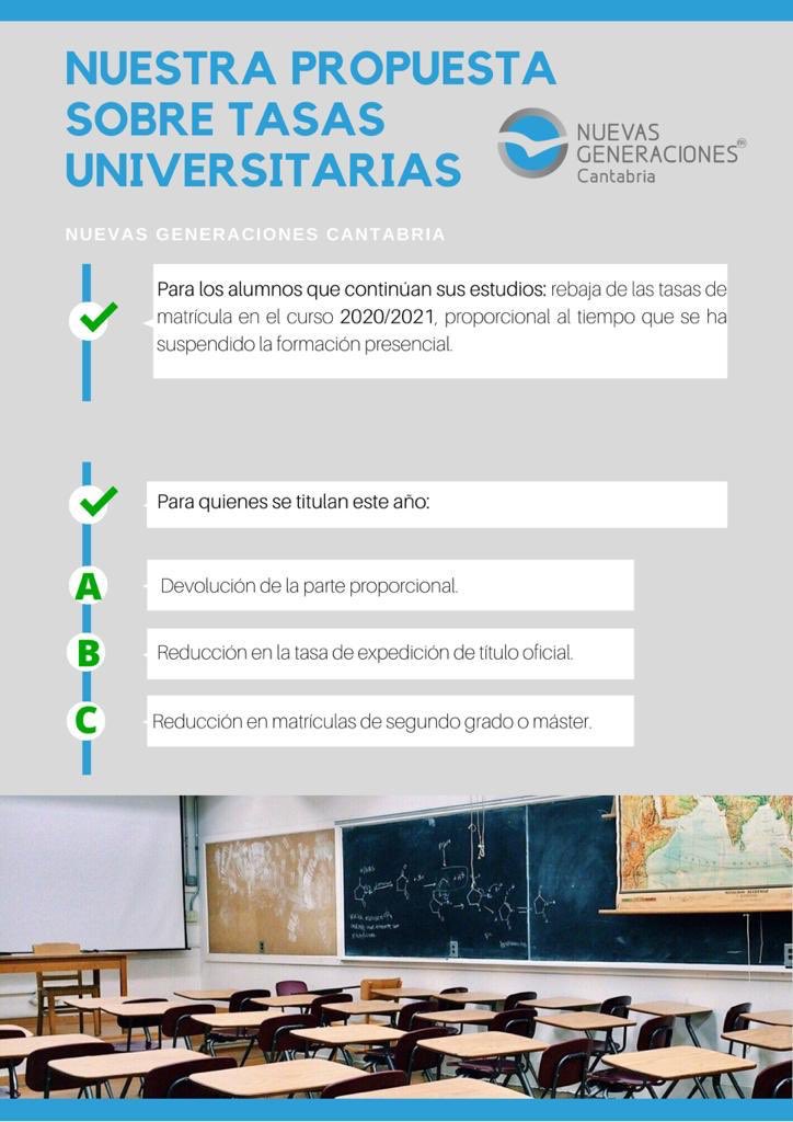 nnggcantabria's tweet photo. ⏰ Es el momento de devolver a los estudiantes el esfuerzo que vienen realizando durante la crisis del #COVID19.

👨‍👩‍👦‍👦 Miles de familias cántabras ya atraviesan una situación muy complicada y necesitan ayuda. 

💡Esta es nuestra propuesta de compensación de tasas universitarias 👇🏻 https://t.co/MwxOJXvvh7