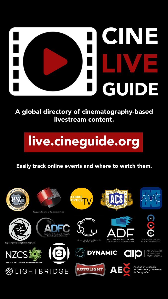 #CineLiveGuide is a new global directory of cinematography based livestream content. 
Started by @Laurie_Rose you can now easily track online events and where to watch them: live.cineguide.org