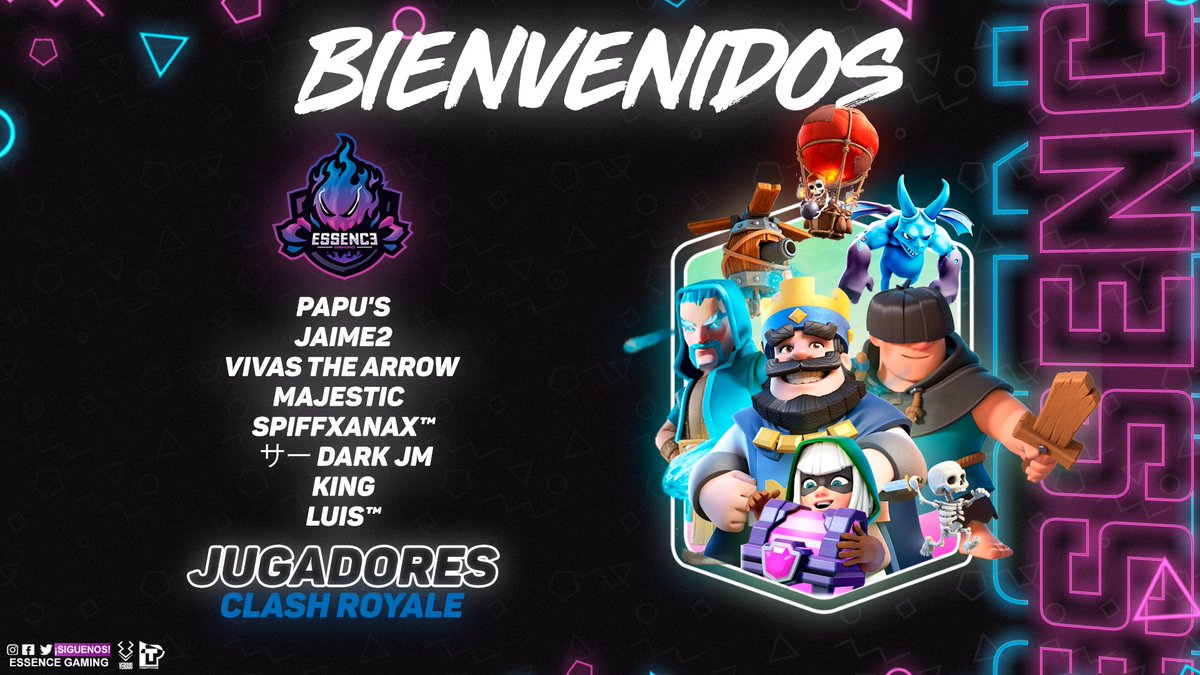 #PresentaciónEss | Después de un tiempo, por fin podemos presentarles nuestro roster de #ClashRoyale.

👤 <a href="/Papus_CR/">Papu's</a>
👤 <a href="/jaimec0304/">Jaime</a>
👤 <a href="/Vivas121/">VIVAS THE ARROW</a>
👤 @MajeesticCR
👤 @Spiffxanax
👤 <a href="/dark_jm23/">JDMGG</a> 
👤 <a href="/King_CR1/">Kelvin Chanthafeua_7</a> 
👤 <a href="/Luisfro02/">Luis乡</a>

¡Bienvenidos! 

#EssenceRoyale 👑