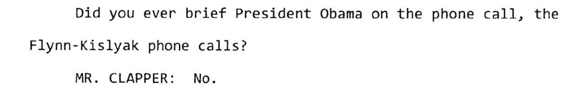 jabeale's tweet photo. Under oath, @Comey told the House Intelligence committee that Clapper briefed Obama on the Flynn call. 

Under oath, Clapper told the same committee he didn't brief Obama on the Flynn call. 

They've both attacked Bill Barr for allowing Flynn to get away with lying under oath. https://t.co/YYHKqIB8y0