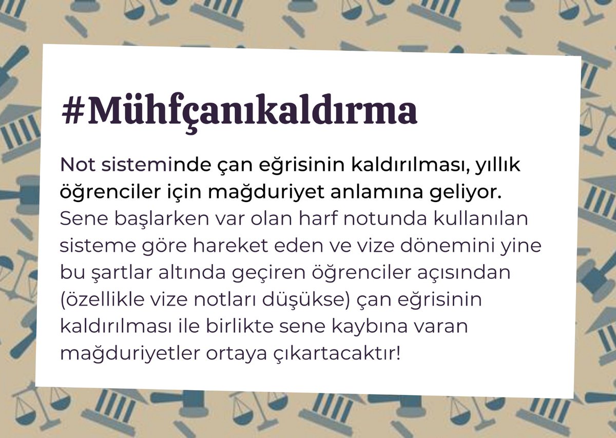#Mühfçanıkaldırma
Not sisteminde çan eğrisinin kaldırılması, yıllık öğrenciler için mağduriyet anlamına geliyor.