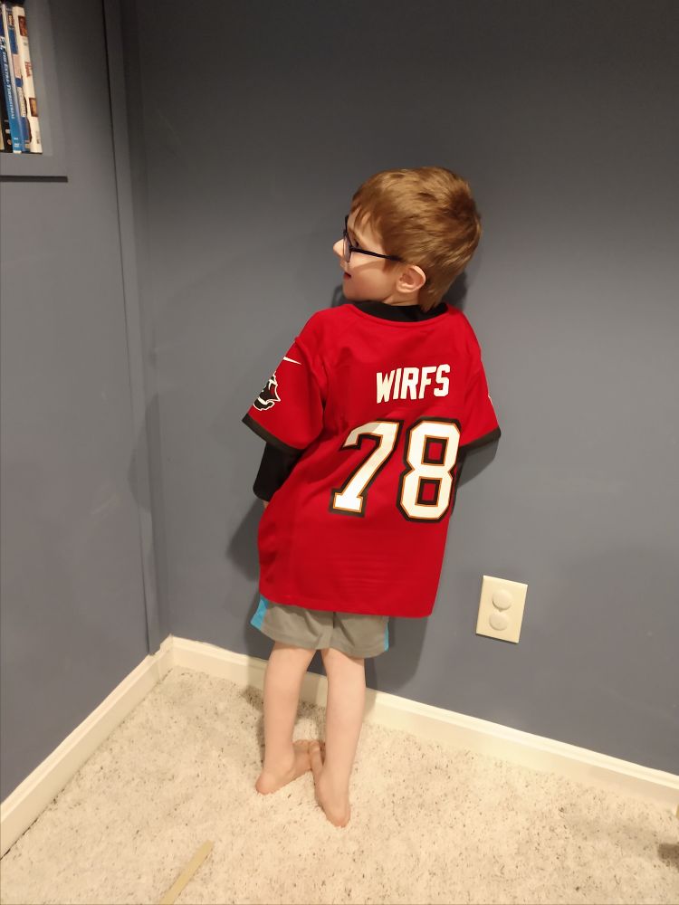 PFF_Josh's tweet image. My son Tristan was very excited to discover while watching the NFL combine with me that a player shared his name. Thus, the @Buccaneers now have a new Superfan! #GoBucs