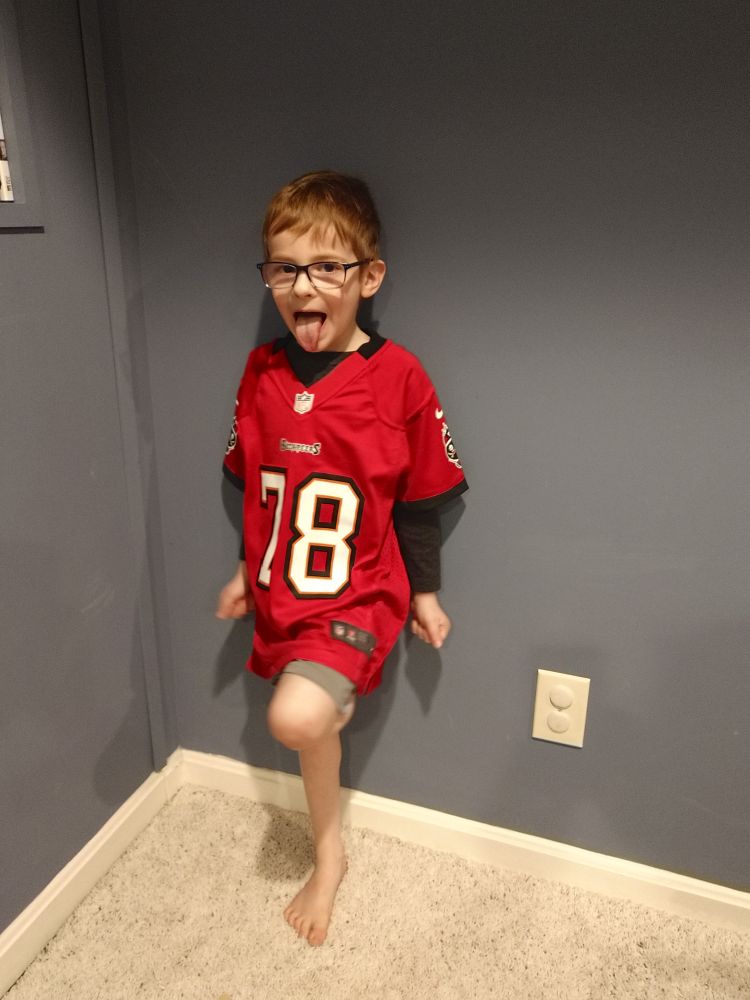 PFF_Josh's tweet image. My son Tristan was very excited to discover while watching the NFL combine with me that a player shared his name. Thus, the @Buccaneers now have a new Superfan! #GoBucs