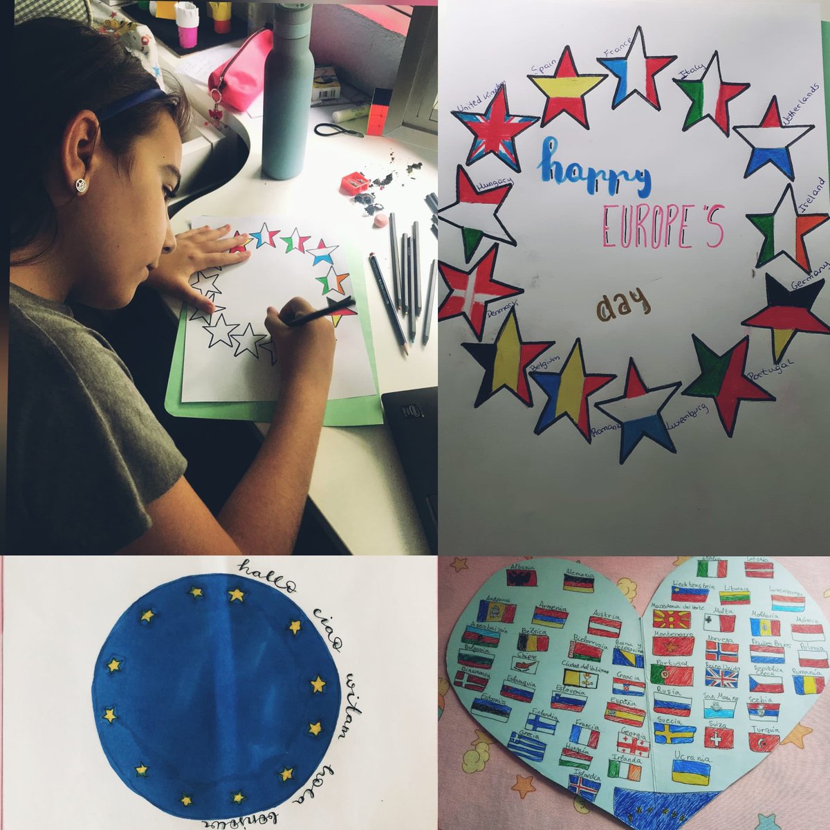 _lainmaculada's tweet photo. Our year 6 kids have made beautiful drawings and crafts to remember today is #Europeday #Europeflags #DíaDeEuropa #9thMay #9mayo https://t.co/k3T3QcnG3M