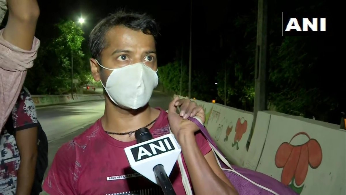 ANI's tweet photo. Maharashtra: A group of migrant workers from UP, living in Pune's Kondhwa, is walking back to their home state - covering a distance of over 1300 km on foot. One of them, Rajesh says, "We've no food left. If we go to our village,we'll at least be able to do farming&amp;eat something" https://t.co/nxsFWszYMh