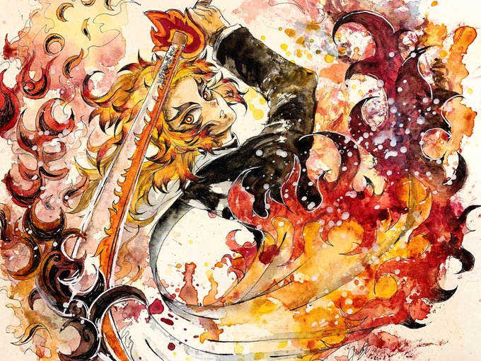 Haru🦅はるアトリエ(オーダー📩は迷惑フォルダにある可能性が高いです🎨)さんがTwitterに投稿した煉獄杏寿郎(鬼滅の刃)のイラスト。