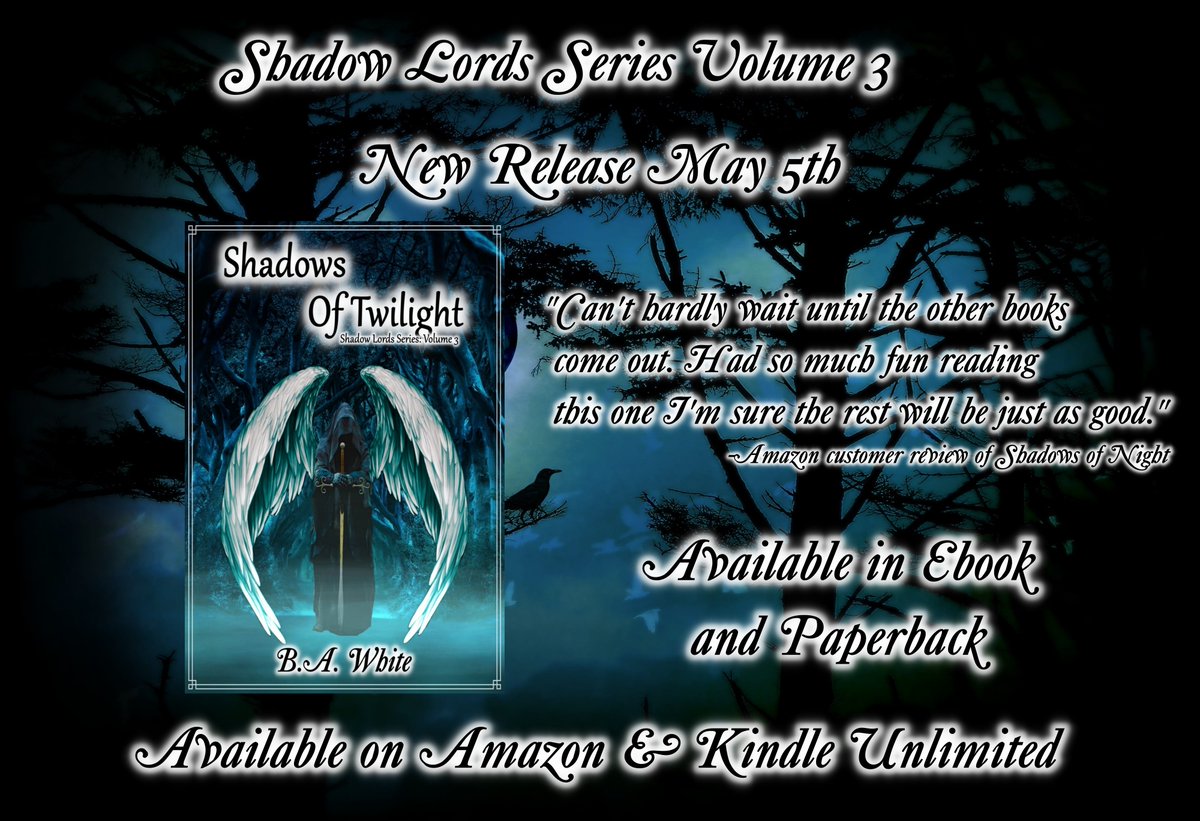 Barbara02158979's tweet photo. Shadows of Twilight #NewRelease 
Volume 2 is 1.99 until May 12th
Grab Volumes 1-3 today at:
https://t.co/NCAmZ9oCup
#epicfantasy #ShamelessSelfpromoSaturday #KindleUnlimited #Kindle #ebooks #Reading #BookTwitter #book #MothersDay #MothersDaygifts #amreading #writing #BookWorm https://t.co/gWJbzFatpc