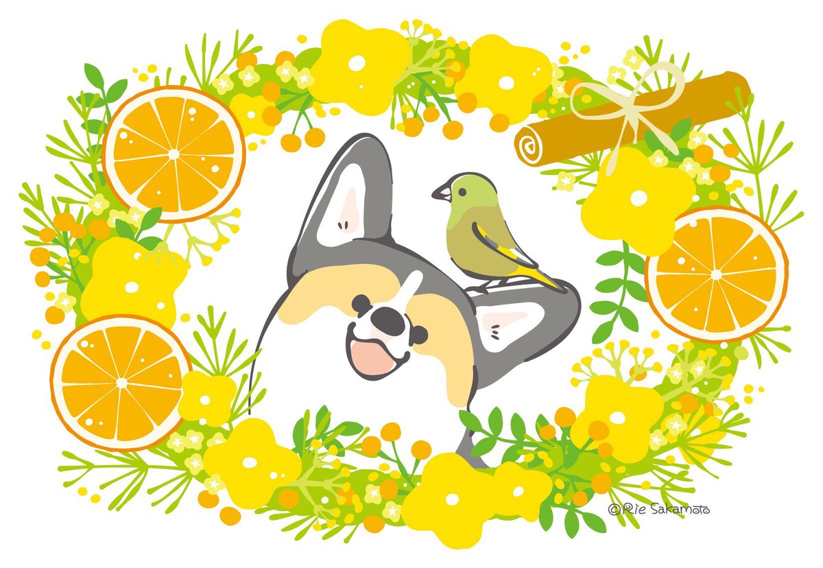 「お母さんいつもありがとう
#母の日 #コーギー #ウソ #カワラヒワ 」|サカモトリエ/イラストレーターのイラスト