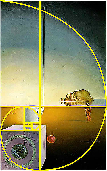 A partir de esto surge un juego que usaron pintores (como Dalí en el surrealismo). Dentro del rectángulo se puede dibujar un cuadrado, que deja un nuevo rectángulo áureo más pequeño, y así sucesivamente. Después se crea una espiral que bordea hasta el rectángulo más grande