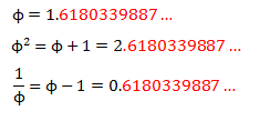 Otra de las numerosas propiedades del número de oro es que el propio número, su cuadrado y su inverso tienen las mismas cifras decimales: