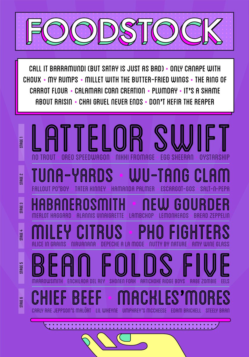 pilcrowbar's tweet photo. Foodstock: For those about to rock, we serve you.
#puzzle #puns #chiefbeef
https://t.co/BlgdeUcpCo https://t.co/1sbncZRTDE