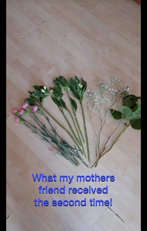 ellzelli's tweet photo. @serenatahelp been advised to DM. My mother paid £24.99 for a bunch of flowers which were more than disappointing, she was so embarrassed that her friend received these, a Second bunch then got delivered and were worse!!! Not happy at all that my mother got https://t.co/NIBeKNbO0b